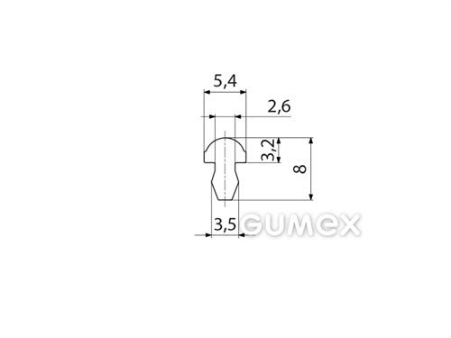 "T" Silikonprofil, 8x5,4/3,5mm, 60°ShA, ISO 3302-1 E2, -60°/+180°C, transparent, 